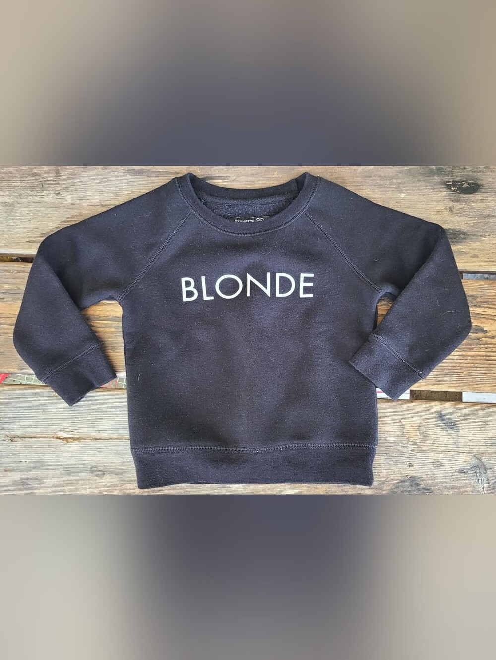 BRUNETTE THE LABEL Toddler SZ 2-3Y VGIC BLACK w/ BLOND print pullover sweatshirt